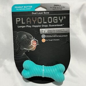 Playology Dual Layer Bone Peanut Butter Scented Dog Chew Toy Small‎